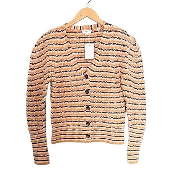 NWT A.L.C. Sweater Rebekah Cardigan Cashew Multi Stripe Button Front Size XS NEW - Picture 2 of 14